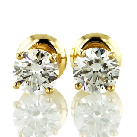 Diamond Stud Earrings Round E/F VVS2 Lab Created 14K Yellow Gold 1.40 TCW IGI Certified