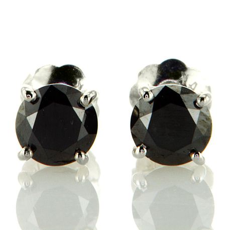 Black Diamond Stud Earrings Round Shape 0.85 TCW Treated IGI Cert 14K White Gold