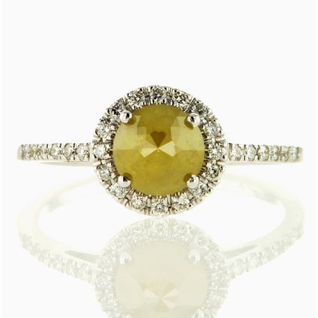 Fancy Yellow Rose Cut Diamond Halo Engagement Ring 14k Gold 1.07 TCW