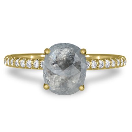 Cushion Diamond Engagement Ring Rose Cut 14K Yellow Gold Fancy Gray 1.85 TCW