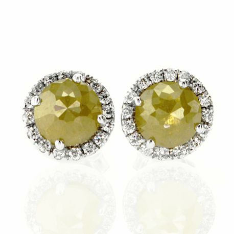Diamond Halo Earrings Fancy Yellow Rose-Cut Round 1.92 TCW 14K White Gold
