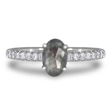 Gray Oval Diamond Engagement Ring Rose Cut 0.78 TCW 14K White Gold