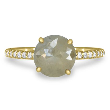 Rose Cut Round Diamond Engagement Ring 14K Yellow Gold Fancy Yellowish Gray 2.03 TCW