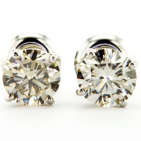 Real Diamond Stud Earrings Round 1.83 Carat J/K SI1/2 IGI Cert 14K White Gold