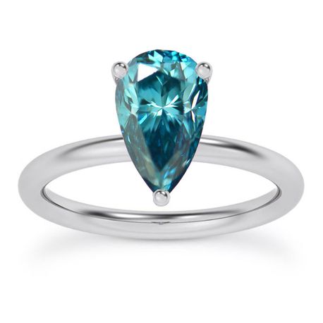 0.98 Carat Pear Diamond Wedding Ring Blue Treated 14K White Gold IGI Certified