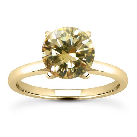 2.49 Ct Round Shape Diamond Solitaire Ring Champagne Treated 14K Yellow Gold SI1