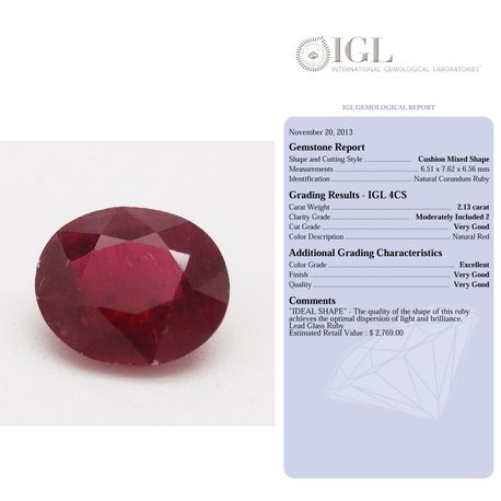 Natural Loose Cushion Gemstone Red Ruby 2.13 Carat