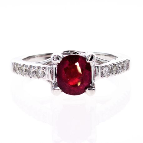 Gemstone & Diamond Engagement Ring 14K White Gold Oval Red Ruby 1.98 TCW