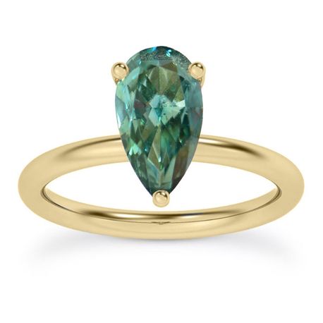 Pear Shape Diamond Solitaire Ring Blue Color Treated 14K Yellow Gold SI1 1 Carat