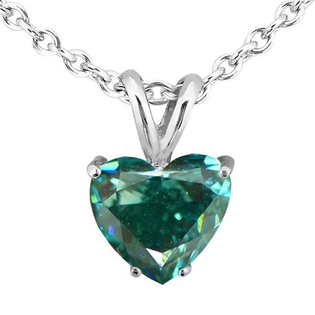 Blue Heart Diamond Solitaire Pendant Natural Treated 14K White Gold 0.76 Carat