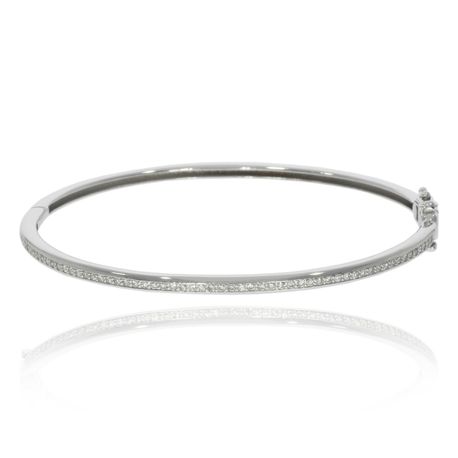 Diamond Bangle Bracelet Round Shape 14k White Gold F/VS1 0.45 TCW