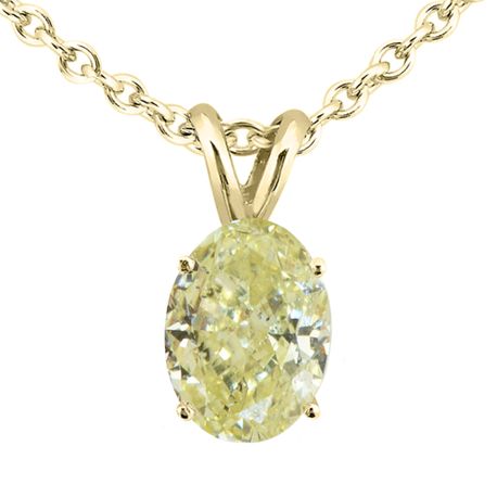 Oval Shape Diamond Solitaire Pendant Natural Fancy Yellow 14K SI2 0.83 Carat GIA