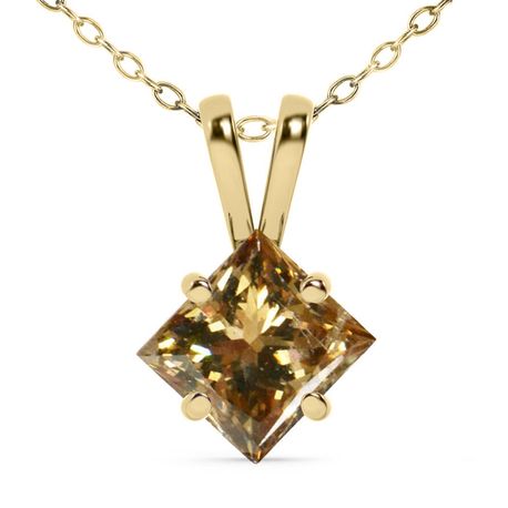 Princess Diamond Solitaire Pendant Natural Brown Treated 14K Gold 1.02 Carat