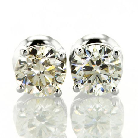 Round Shape Diamond Solitaire Earrings Stud 1.02 TCW G/H VS2/SI1 14K White Gold