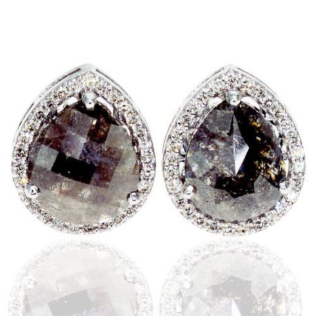 Rose Cut Pear Diamond Halo Stud Earrings Fancy Gray 14K White Gold 3.74 TCW