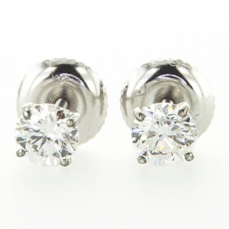 Real Diamond Solitaire Stud Earrings Round 0.68 TCW 14K White Gold