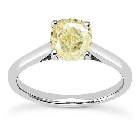 Diamond Solitaire Ring Yellow Cushion 14K White Gold SI1 1.5 Carat GIA Certified