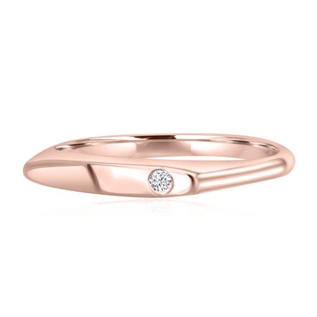 Women's Diamond Pinky Ring Tiny Signet Stacking Solid 14K Rose Gold 0.02ct F VS2