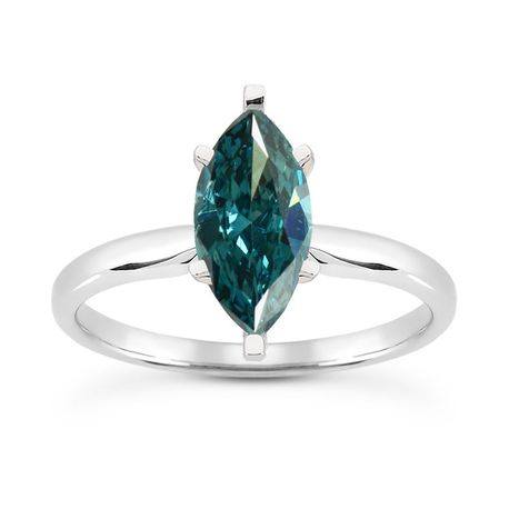 Blue Marquise Diamond Engagement Ring 14K White Gold VS2 1 Carat 