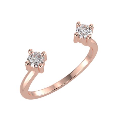 Toi Et Moi Double Round Duo Diamond Open Ring Stacking 14K Rose Gold 0.23 TCW