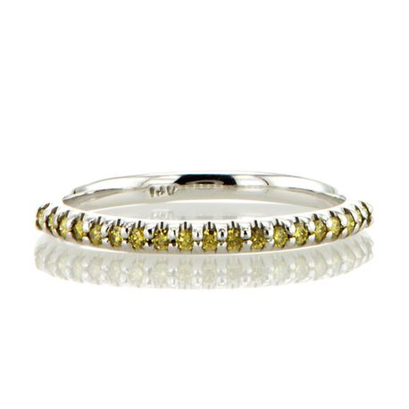 Yellow Diamond Wedding Band Ring 14K White Gold 0.20 TCW