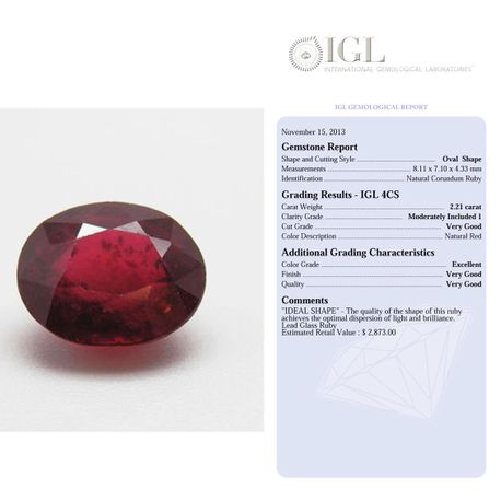 Red Ruby Oval Shaped Gemstones 2.21 Carat