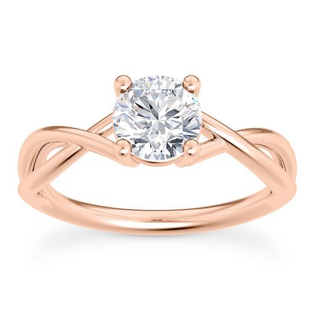 Diamond Rose Gold Solitaire Ladies Ring Round Shape D VS2 Treated 14K 0.90 Carat