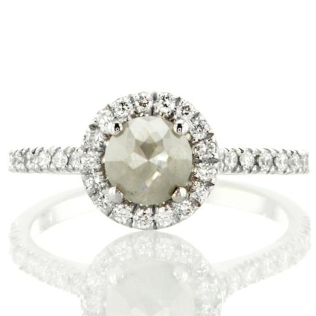 Rose Cut Diamond Halo Ring Round Fancy Gray 14K White Gold 1.08 TCW
