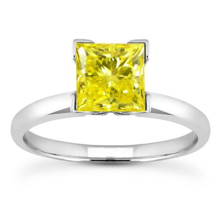 Yellow Diamond Solitaire Wedding Ring Natural Princess White Gold 14K VVS2 1.05 CT