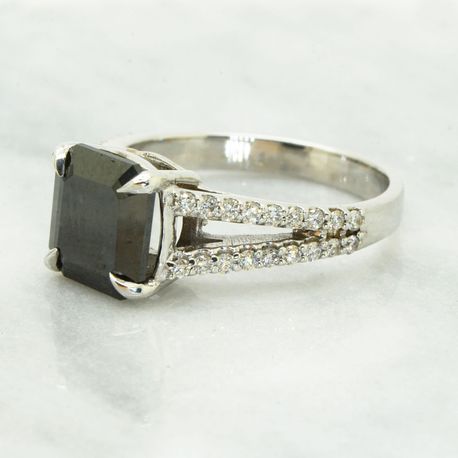 Black Diamond Split Shank Alternative Engagement Ring Radiant 14K White Gold 3.76 TCW