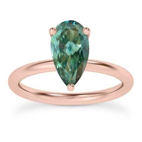 Blue Pear Shape Diamond Solitaire Ring Treated Real 14K Rose Gold SI1 1.02 Carat