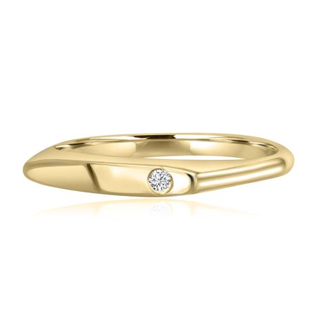 Minimalist Thin Diamond Pinky Ring Solid 14k Yellow Gold 