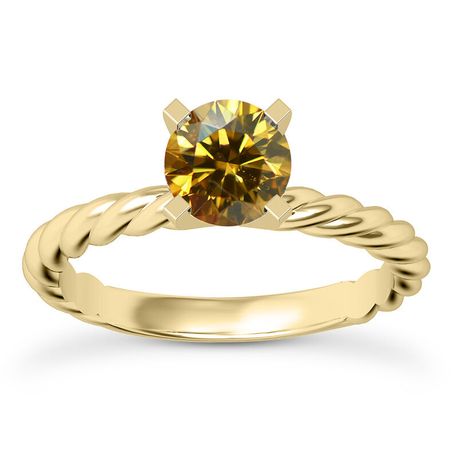 Champagne Diamond Solitaire Wedding Ring Round Treated 14K Yellow Gold VS2 1 Carat