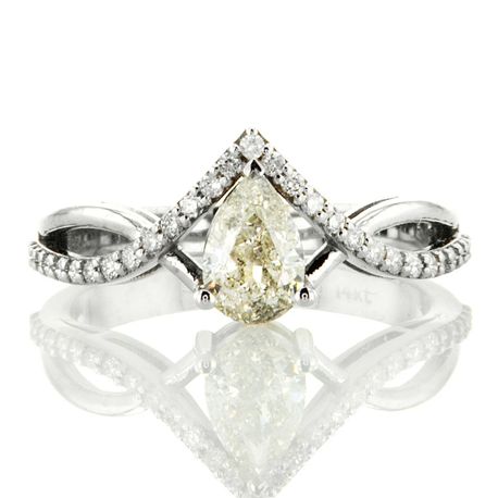 Diamond Infinity Engagement Ring Split Shank 0.86 Ct Natural Pear White 14K Gold