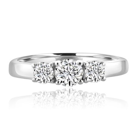 Three-Stone Diamond Engagement Ring 14K White Gold Round 0.84 TCW