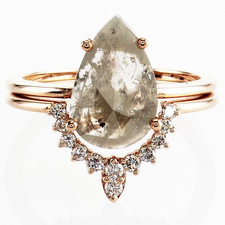 Pear Shape Diamond Crown Engagement Ring Set Fancy Gray 1.95 TCW 14K Rose Gold
