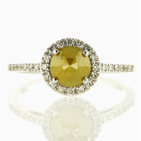 Rose Cut Diamond Halo Engagement Ring Fancy Yellow 14k Gold 1.07 TCW