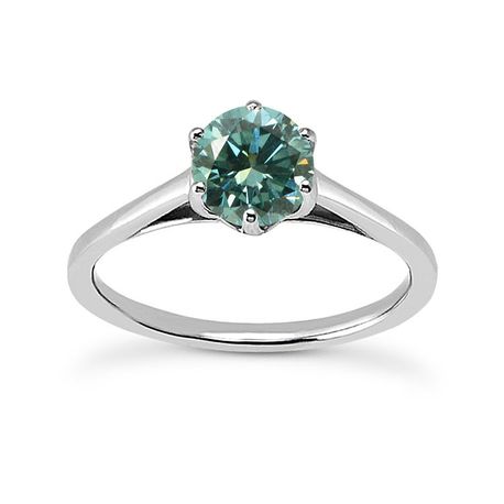 Blue Diamond Engagement Ring Round 14K White Gold VS2 1.06 Carat