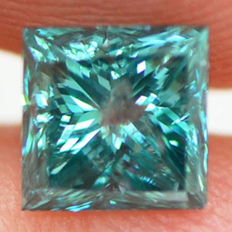 Loose Princess Cut Diamond Real Fancy Blue Color I1 Natural Enhanced 0.96 Carat