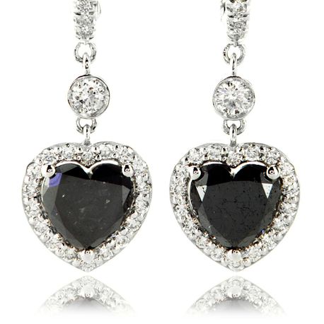 3.82 TCW Heart Shape Diamond Halo Leverback Earrings 14K White Gold Fancy Black