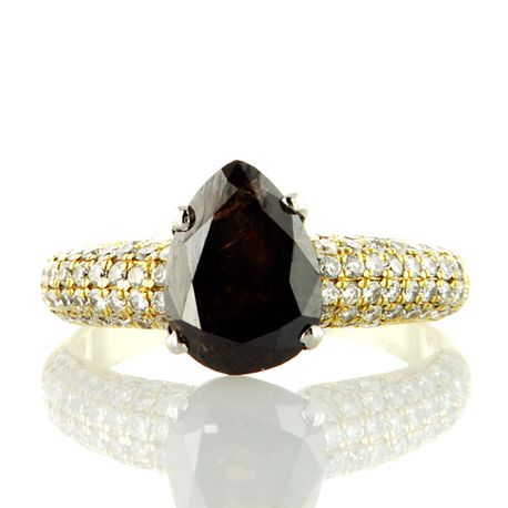 Diamond Solitaire Engagement Ring With Accents Brown Pear 14K Yellow Gold 3.94 TCW
