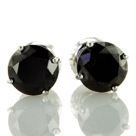 Real Diamond Stud Earrings Black Round Shape Treated 14K White Gold 2.65 Carat