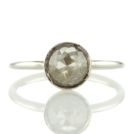 Diamond Bezel Ring Rose-Cut Round Fancy Gray Color Real 14K White Gold 0.90 Ct