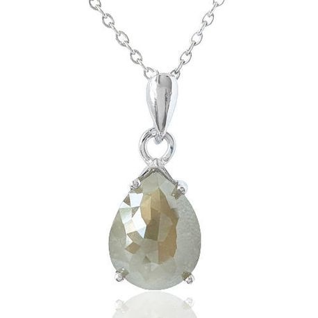 Pear Shape Rose-Cut Diamond Solitaire Pendant 2.81 TCW 14K White Gold Fancy Yellowish Gray