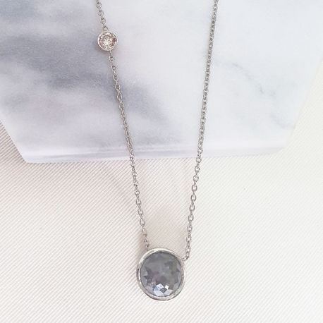 Rose Cut Diamond Bezel Pendant Round Shape Fancy Gray 14K White Gold 1.83 TCW 