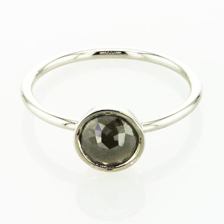 Gray Round Rose-Cut Diamond Bezel Ring 14K White Gold 0.92 Carat