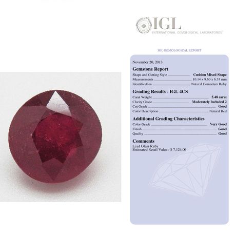 Loose Red Ruby Gemstone Cushion Cut 5.48 Carat