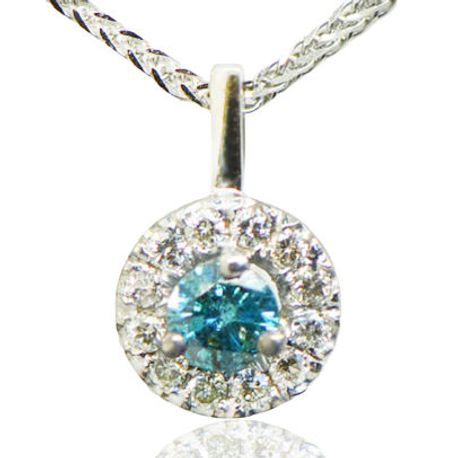 Diamond Halo Pendant Necklace Blue Round 14K White Gold 0.33 TCW 