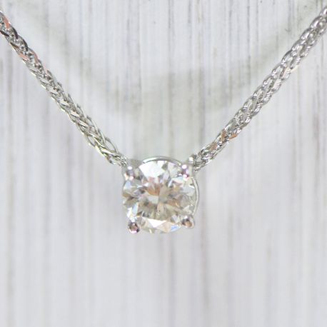 Real Diamond Solitaire Pendant Necklace 14K White Gold 0.40 TCW Round Shape F/VS2