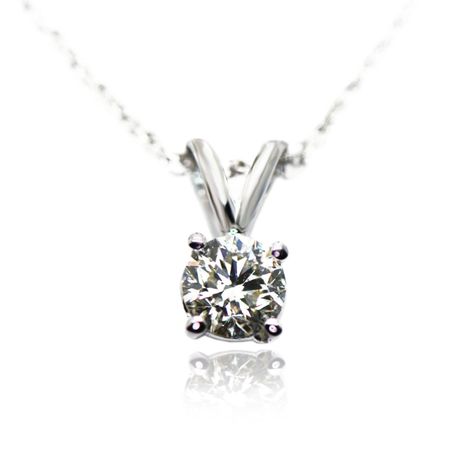 Real Diamond Solitaire Pendant 14K White Gold 0.74 Carat Round H/VVS2